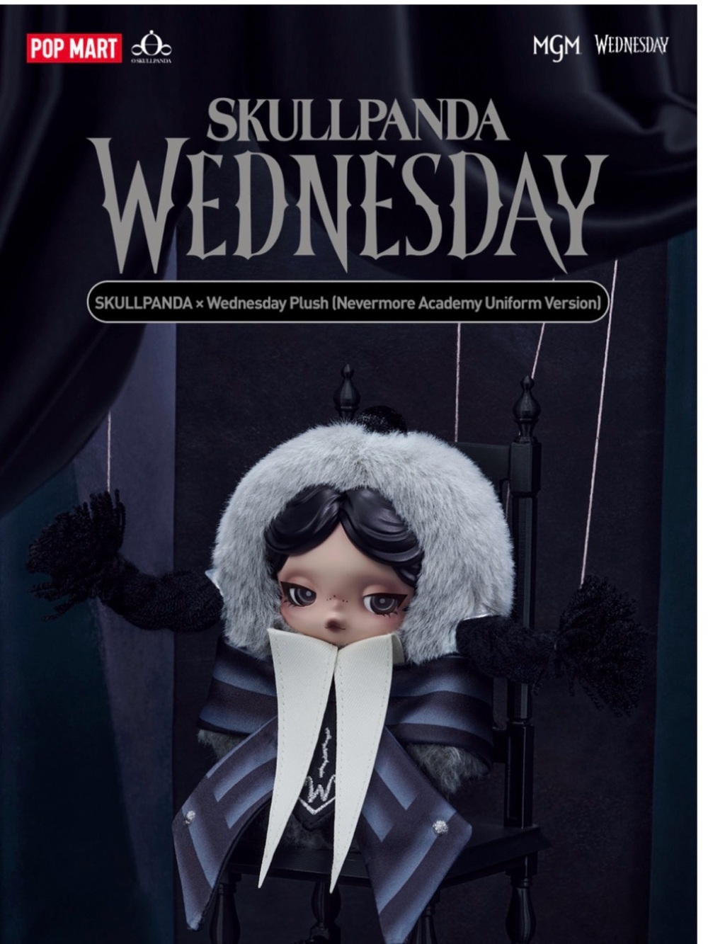 POP MART × SKULLPANDA × Wednesday Addams Nevermore Academy Plush – 2025 (Sealed)